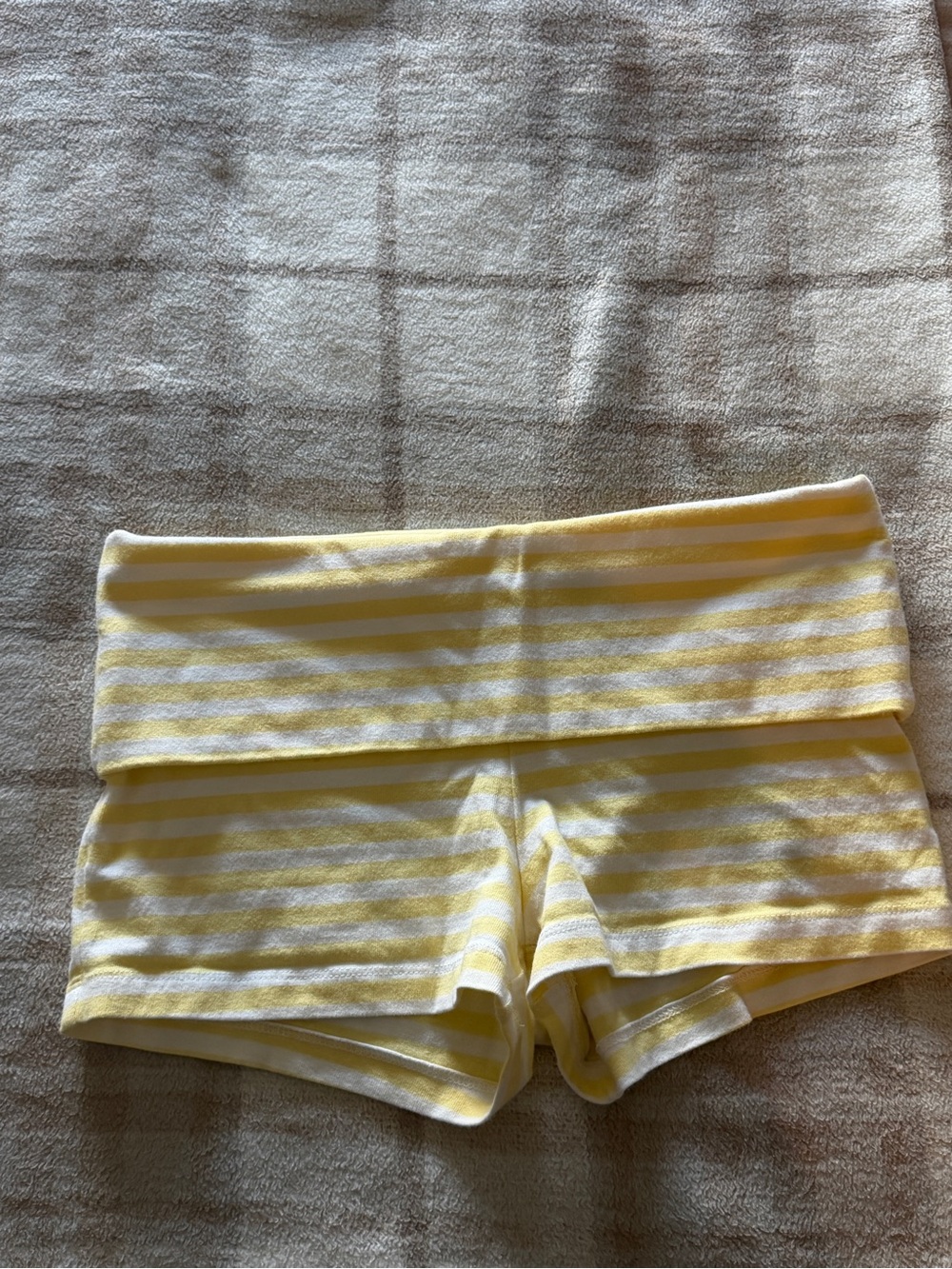 Wild Fable Yellow and White Striped Fold-Over Waist Micro Shorts